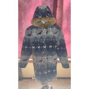 Vtg 80’ L.L BEAN FREEPORT MAINE Navajo Aztec Coat Parka Fleece Jacket Hoodie